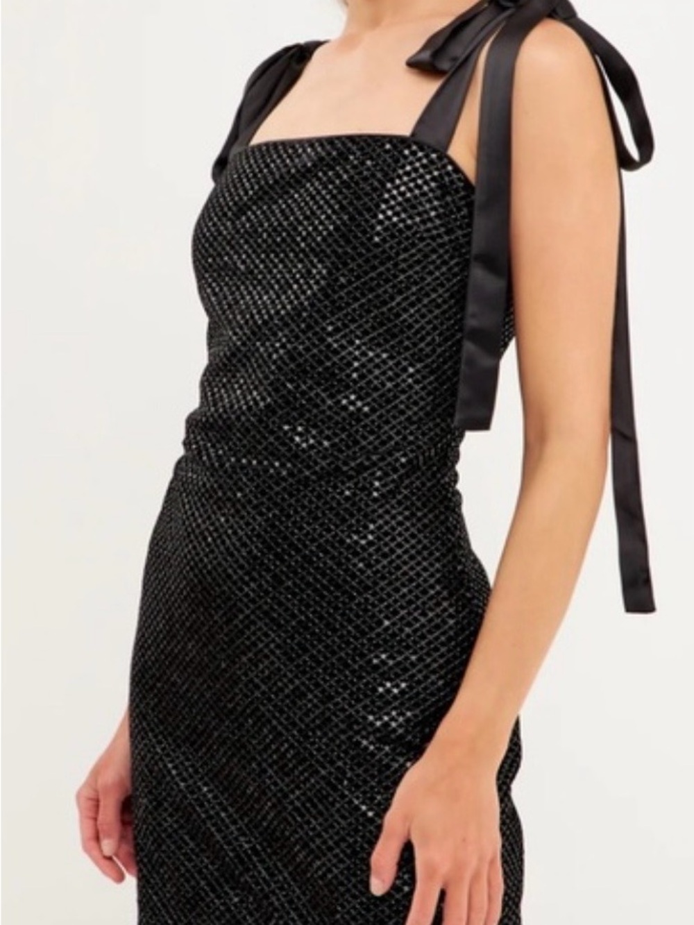 Endless Rose Sequin Velvet Mini Dress w Long Elegant Shoulder Ties